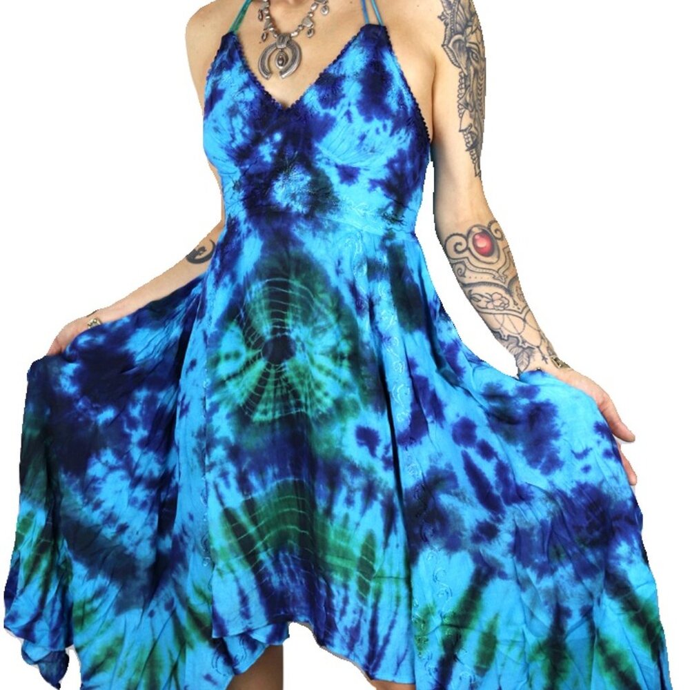 Tatiana Tie dye blue green dress